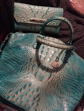 Brahmin Teal Croc-Embossed Shoulder Bag Set